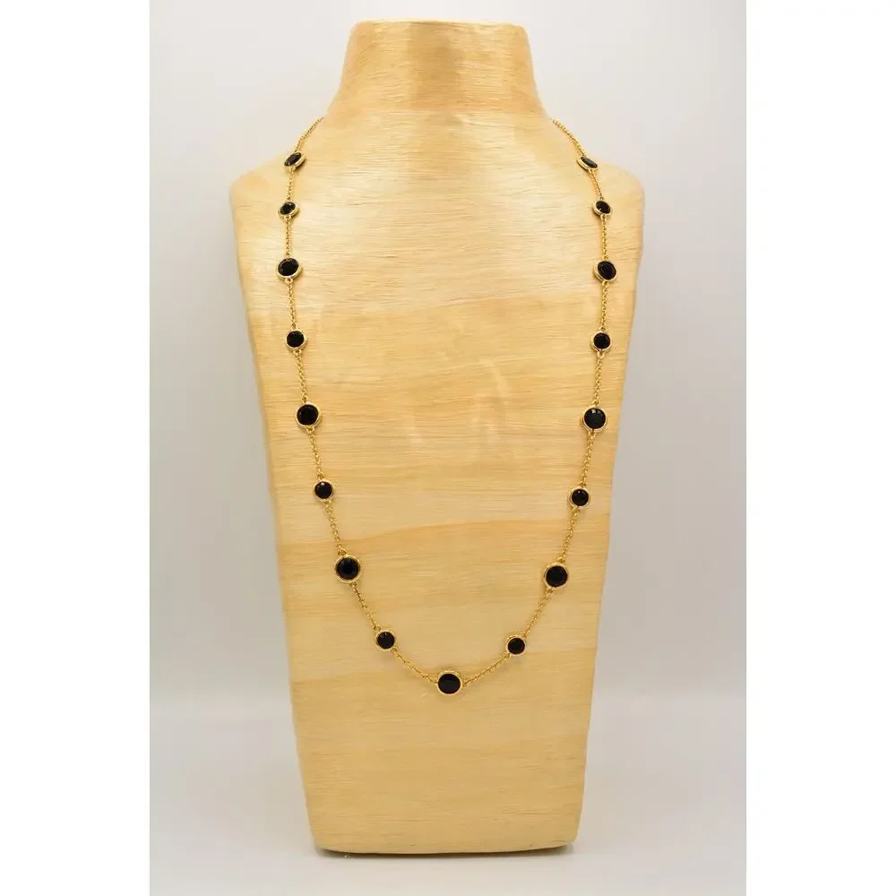 Kate Spade Crystal Confetti Necklace Chain Black Open Bezel Crystal Gold Tone 9J